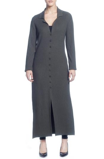 Women's Catherine Catherine Malandrino Rib Knit Long Sleeve Duster Sweater - Green