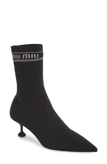Women's Miu Miu Logo Sock Bootie Us / 35eu - Black