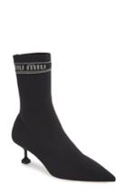 Women's Miu Miu Logo Sock Bootie Us / 35eu - Black