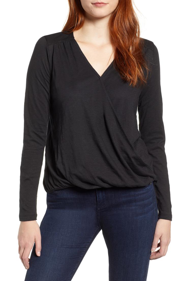 Women's Caslon Faux Wrap Top - Black