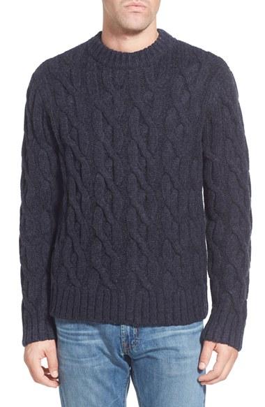 Men's Schott Nyc Regular Fit Cable Knit Crewneck Wool Blend Sweater