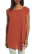 Women's Eileen Fisher Asymmetrical Silk Tunic, Size - Brown
