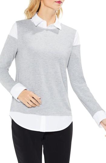 Women's Vince Camuto Mix Media Brushed Jersey Top, Size - Grey