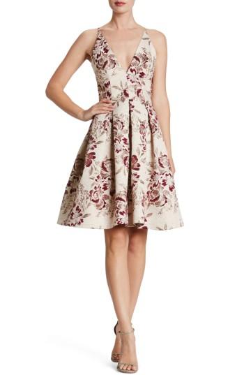 Women's Dress The Population Collette Metallic Jacquard Dress - Burgundy