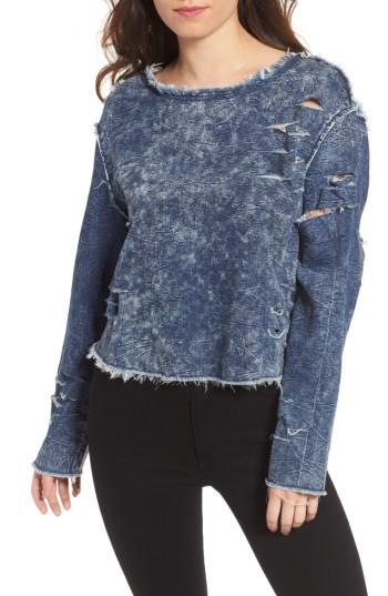 Women's Love, Fire Destroyed Denim Top - Blue