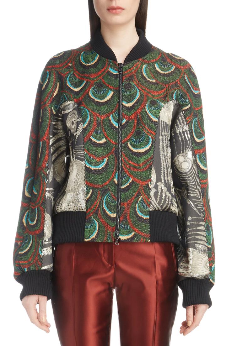 Women's Dries Van Noten Peacock & Metallic Bomber Jacket