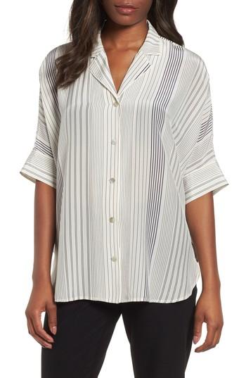 Women's Eileen Fisher Stripe Silk Shirt, Size - Ivory