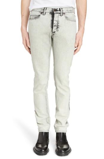 Men's Lanvin Acid Wash Slim Straight Leg Jeans - White