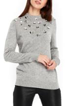 Women's Wallis Mock Neck Embellished Sweater - Grey