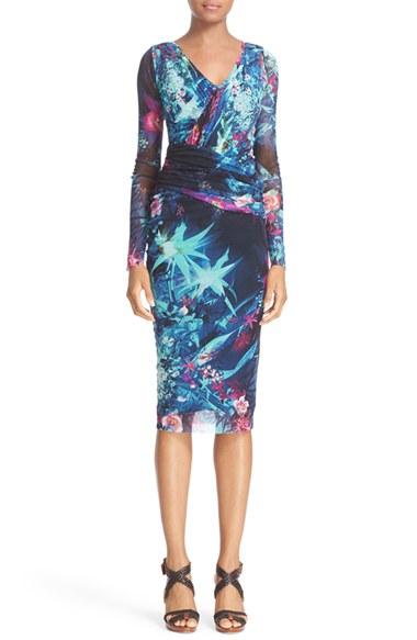 Women's Fuzzi Ruched Print Tulle Sheath Dress