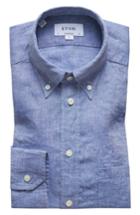 Men's Eton Contemporary Fit Solid Linen Dress Shirt - Blue