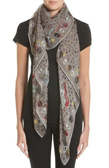Women's Alexander Mcqueen Party Skull Silk Scarf, Size - Grey