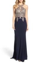 Petite Women's Xscape Embellished Embroidered Gown P - Blue