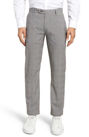 Men's Ted Baker London Samwise Flat Front Stretch Plaid Pants R - Grey