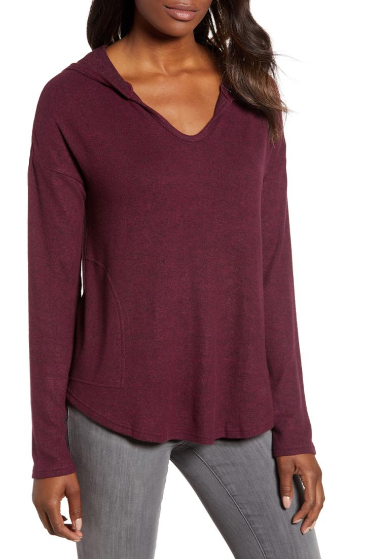Women's Caslon Cozy High/low Hoodie - Burgundy