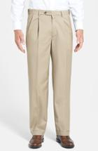 Men's Berle Self Sizer Waist Pleated Wool Gabardine Trousers X Unhemmed - Beige