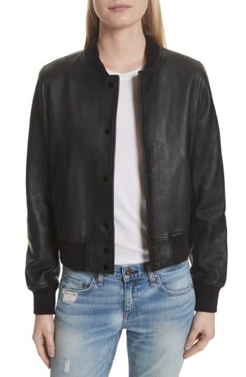 Women's Rag & Bone Cooper Leather Varsity Jacket - Black