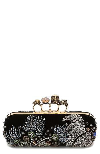 Alexander Mcqueen Medievil Embellished Velvet Knuckle Clutch - None