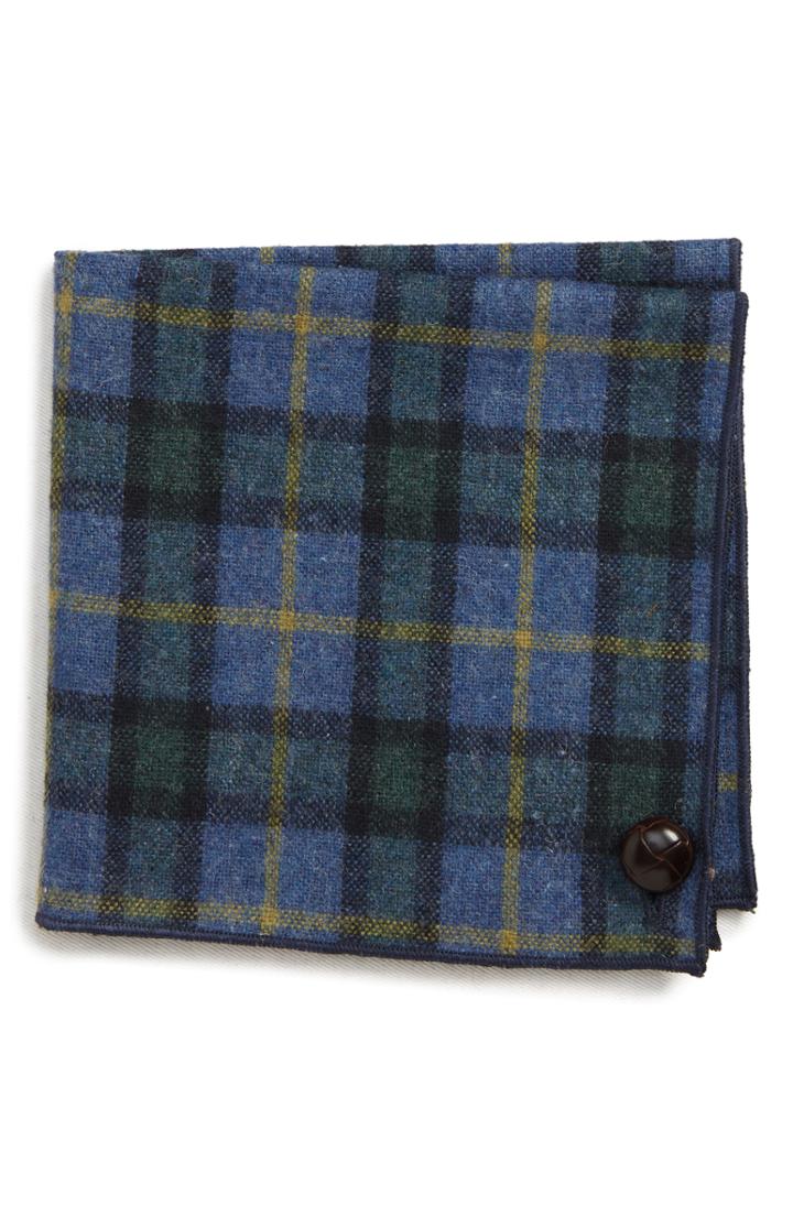 Men's Armstrong & Wilson Nate Plaid Wool Pocket Square, Size - Blue