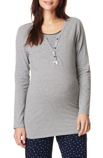 Women's Noppies Feline Henley Maternity/nursing Tee, Size - Grey