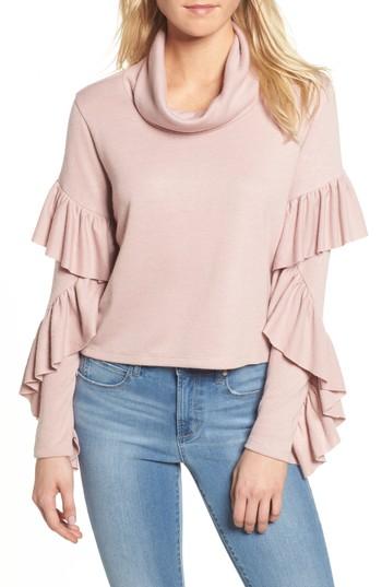 Women's Leith Funnel Neck Ruffle Top - Pink