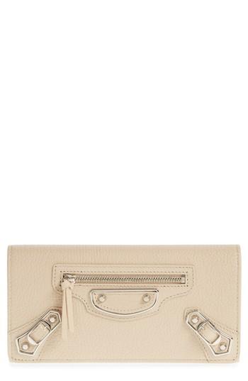 Women's Balenciaga Metallic Edge Money Leather Wallet - Beige