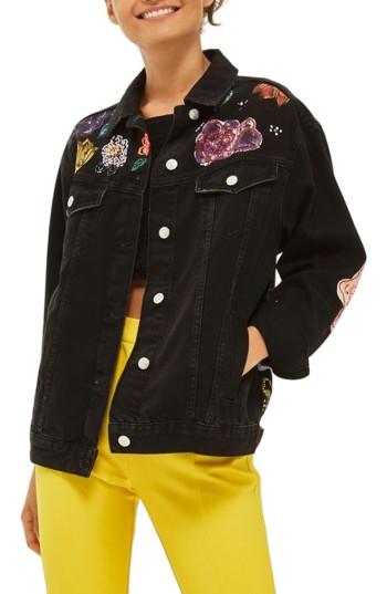 Women's Topshop Paradise Denim Jacket Us (fits Like 0) - Black