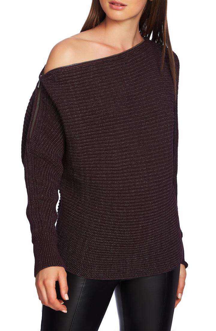 Women's 1.state Metallic V-neck Sweater - Black