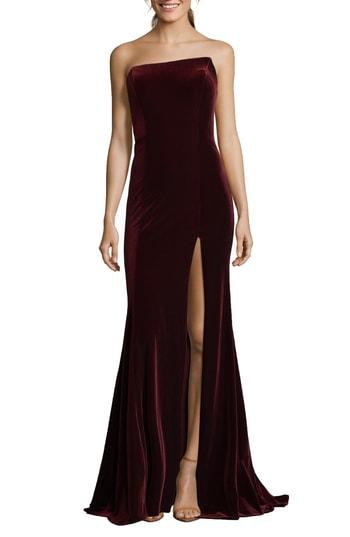 Women's Xscape Strapless Velvet Gown - Burgundy