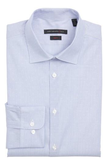 Men's John Varvatos Star Usa Slim Fit Stretch Stripe Dress Shirt .5 R - Grey