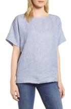 Women's Eileen Fisher Raw Hem Linen Top, Size - Blue