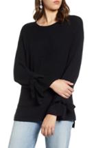 Women's Halogen Tie Sleeve Wool Blend Sweater, Size - Black