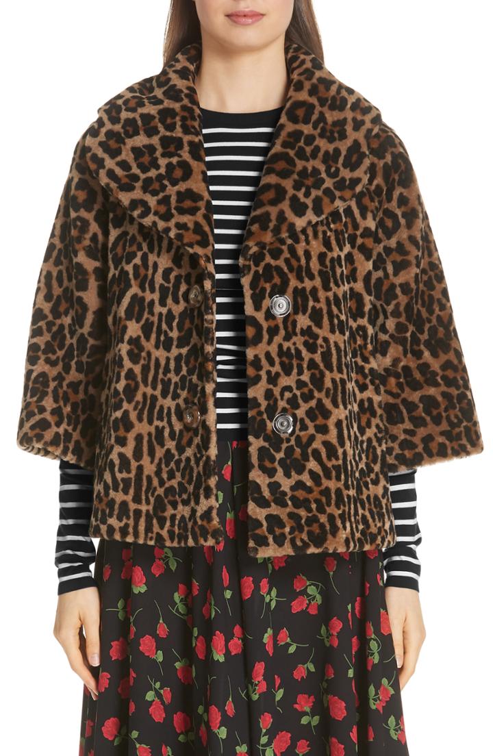 Women's Michael Kors Leopard Print Crop Sleeve Genuine Shearling Coat