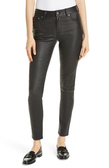 Women's Polo Ralph Lauren Five Pocket Leather Skinny Pants - Black