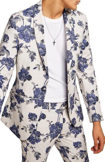 Men's Topman Skinny Fit Floral Suit Jacket 32 - Blue