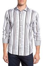 Men's Bugatchi Shaped Fit Stripe Sport Shirt, Size - Grey