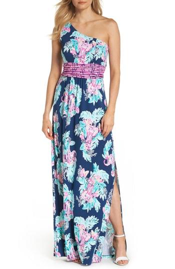 Women's Lilly Pulitzer Malia One-shoulder Maxi Dress, Size - Blue