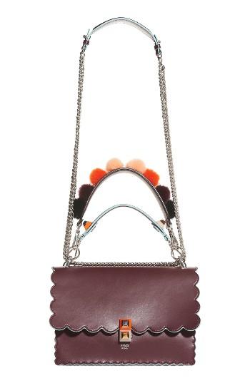 Fendi Kan I Scallop Leather Shoulder Bag - Burgundy