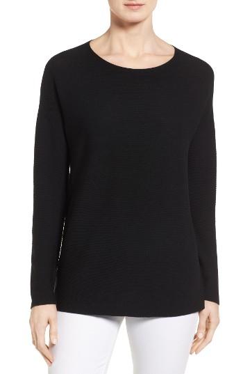 Women's Eileen Fisher Boxy Ribbed Wool Sweater, Size - Black
