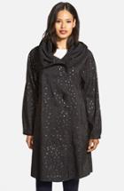 Women's Mycra Pac Designer Wear 'donatella' Reversible Dot Pleat Hood Packable Travel Coat - Black