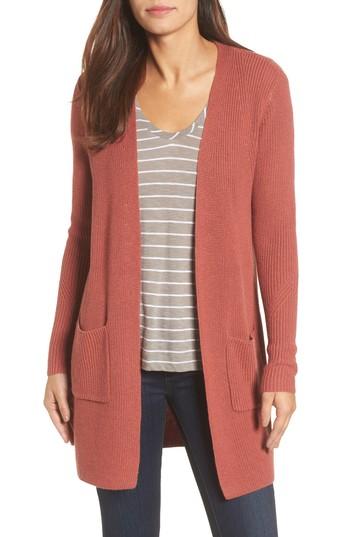 Women's Halogen Long Ribbed Cardigan - Burgundy