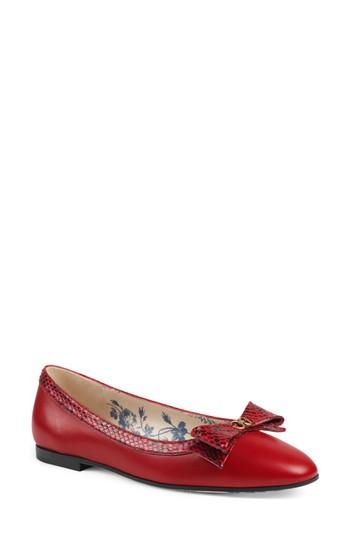 Women's Gucci Yva Genuine Snakeskin Trim Ballet Flat .5us / 37.5eu - Red