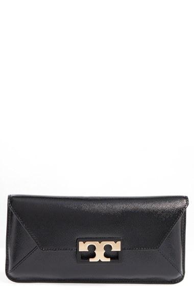 Tory Burch Gigi Caviar Leather Clutch - Black