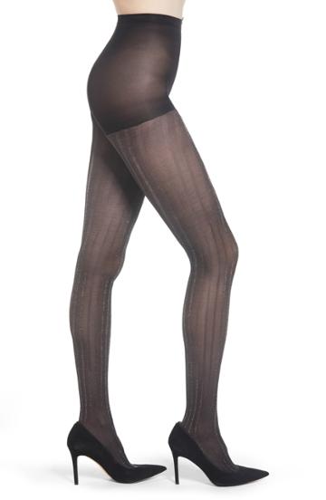 Women's Zeza B By Hue Metallic Stripe Tights - Black