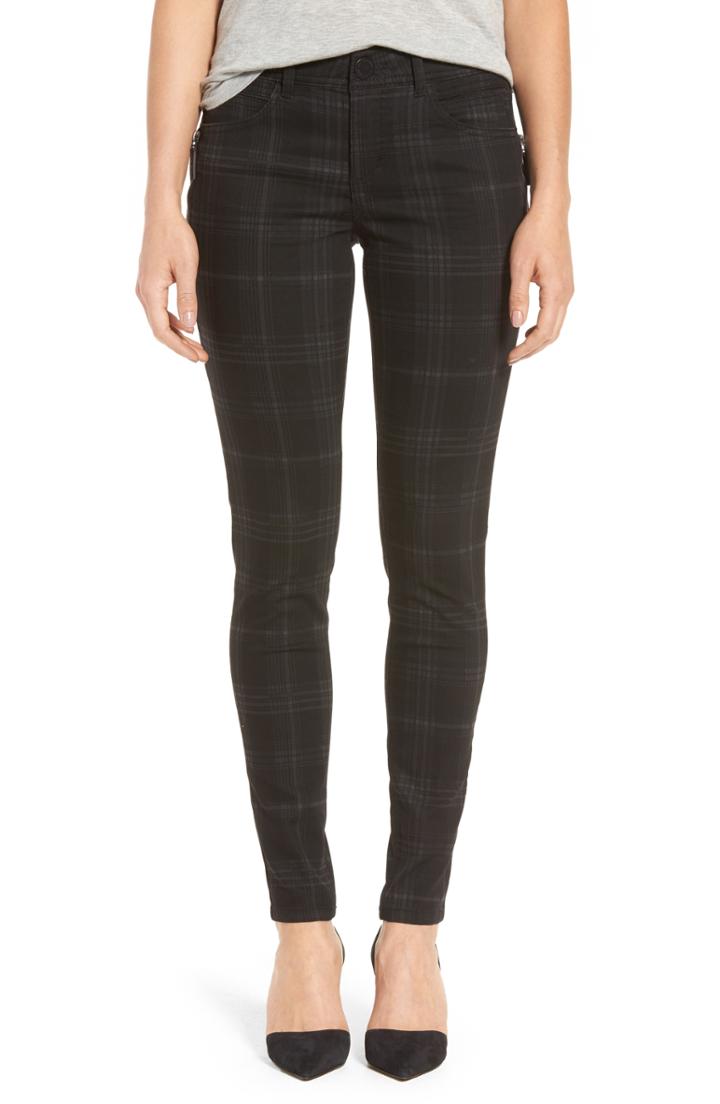 Women's Wit & Wisdom Ab-solution Side Zip Plaid Skinny Pants (similar To 14w) - Black