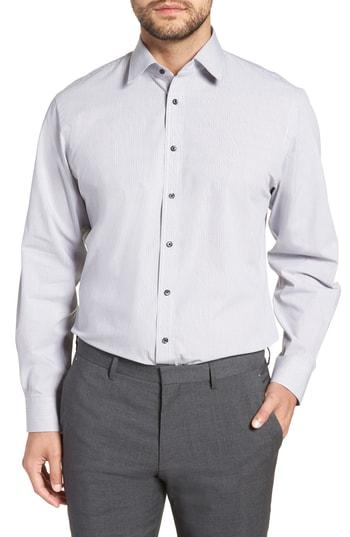 Men's Nordstrom Men's Shop Tech-smart Traditional Fit Stretch Check Dress Shirt 32/33 - Grey