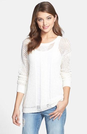 Two By Vince Camuto Open Stitch Crinkled Yarn Sweater New Ivory