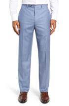 Men's Santorelli Flat Front Sharkskin Wool Trousers - Blue