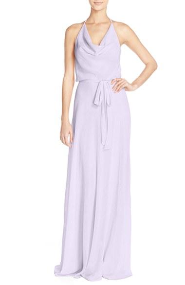Women's Nouvelle Amsale 'alyssa' Cowl Neck Chiffon Halter Gown - Purple