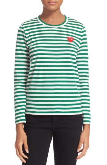 Women's Comme Des Garcons Play Stripe Tee - Green
